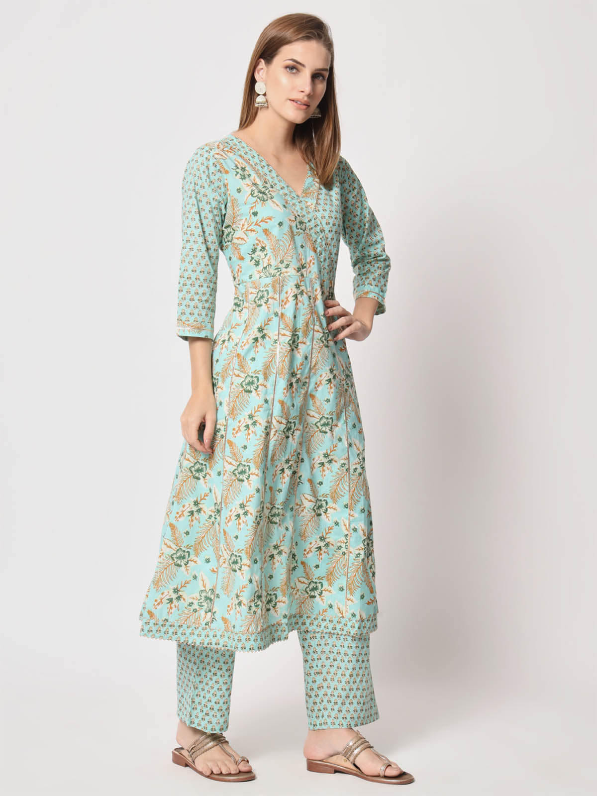  Rajwada - Stylish Blue Cotton Printed Stitched Kurta Set