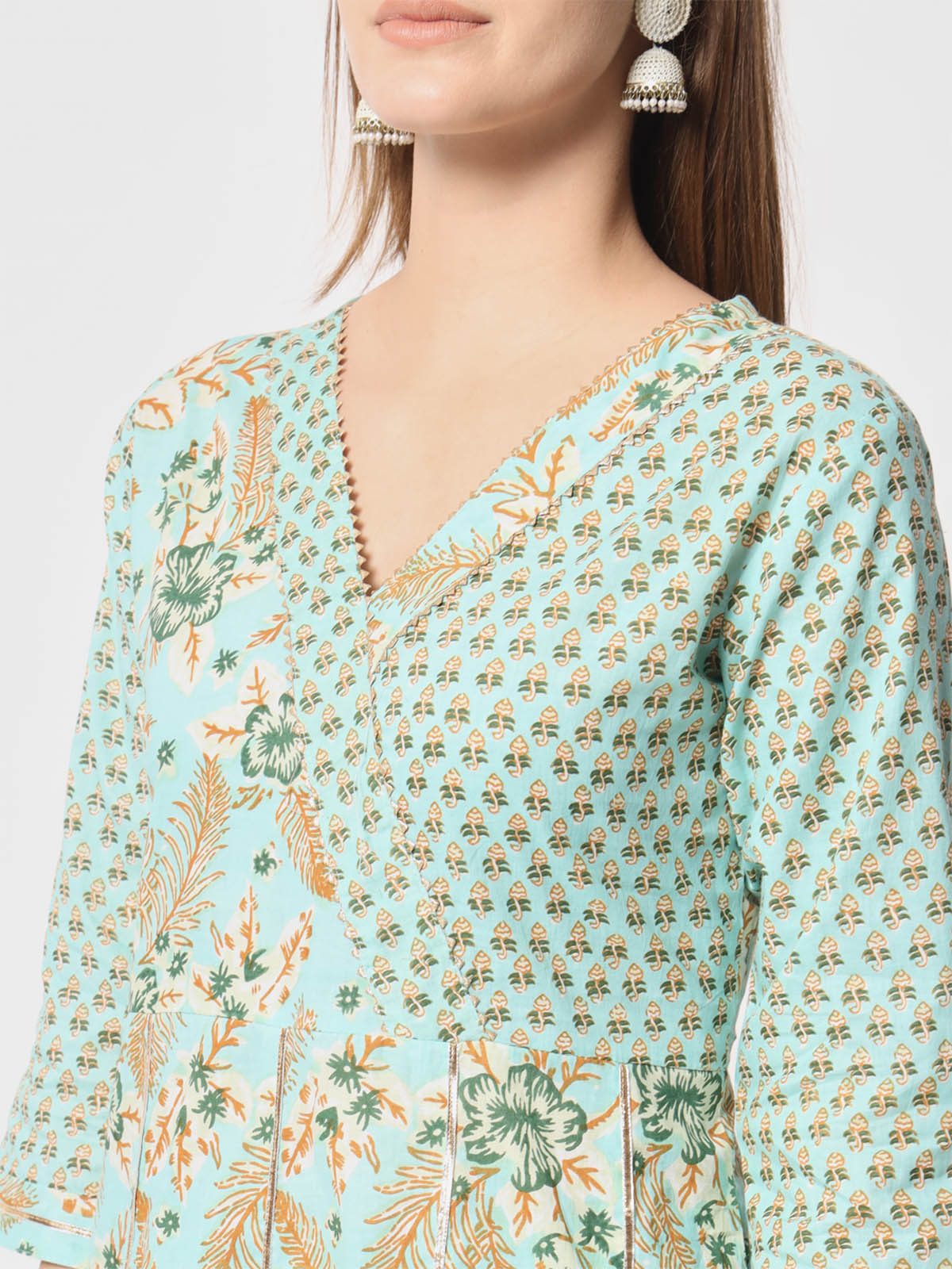  Rajwada - Stylish Blue Cotton Printed Stitched Kurta Set