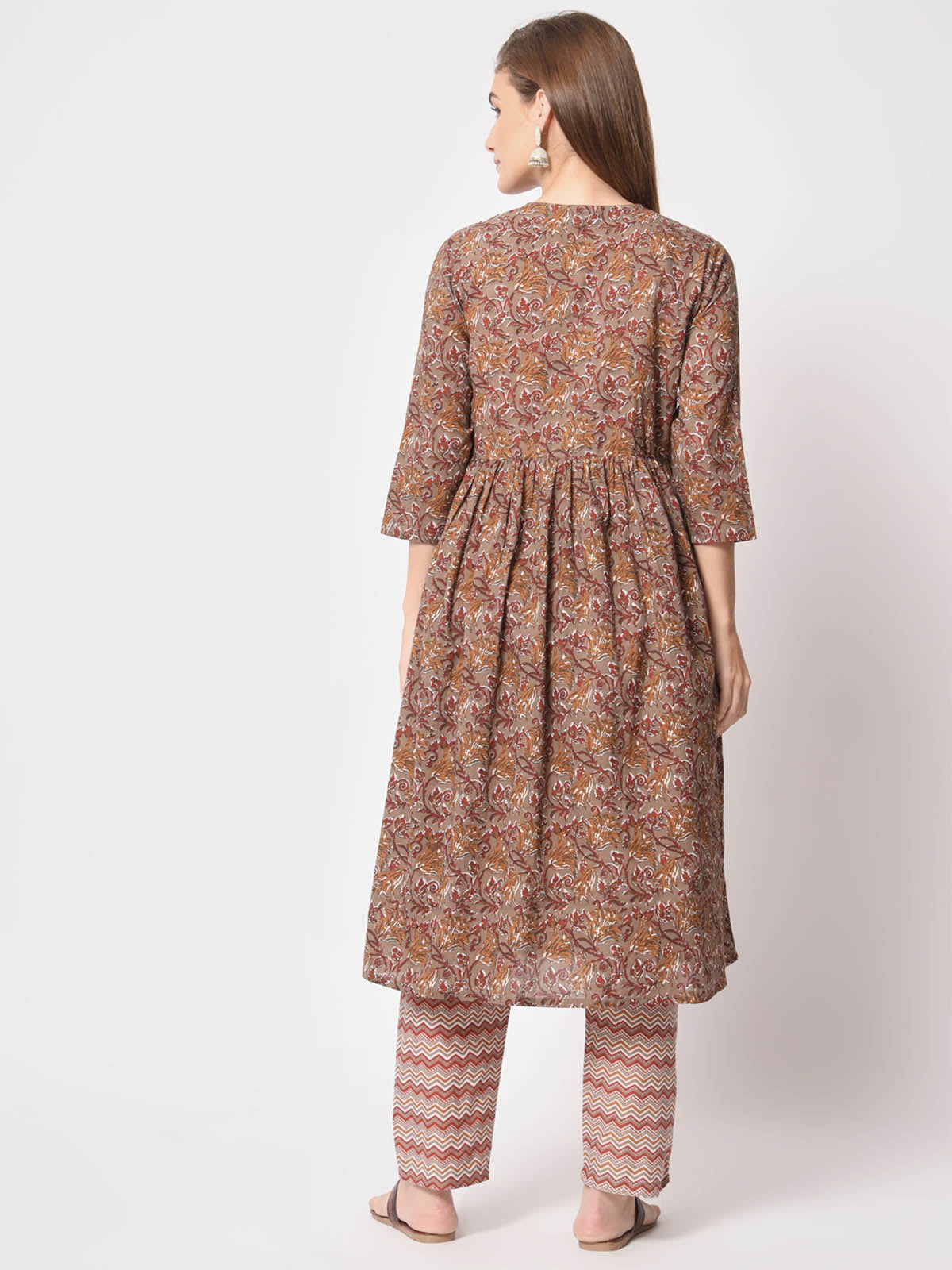  Rajwada - Classic Brown Cotton Printed Stitched Kurta Set