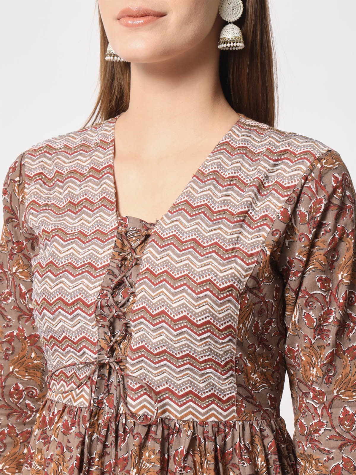  Rajwada - Classic Brown Cotton Printed Stitched Kurta Set