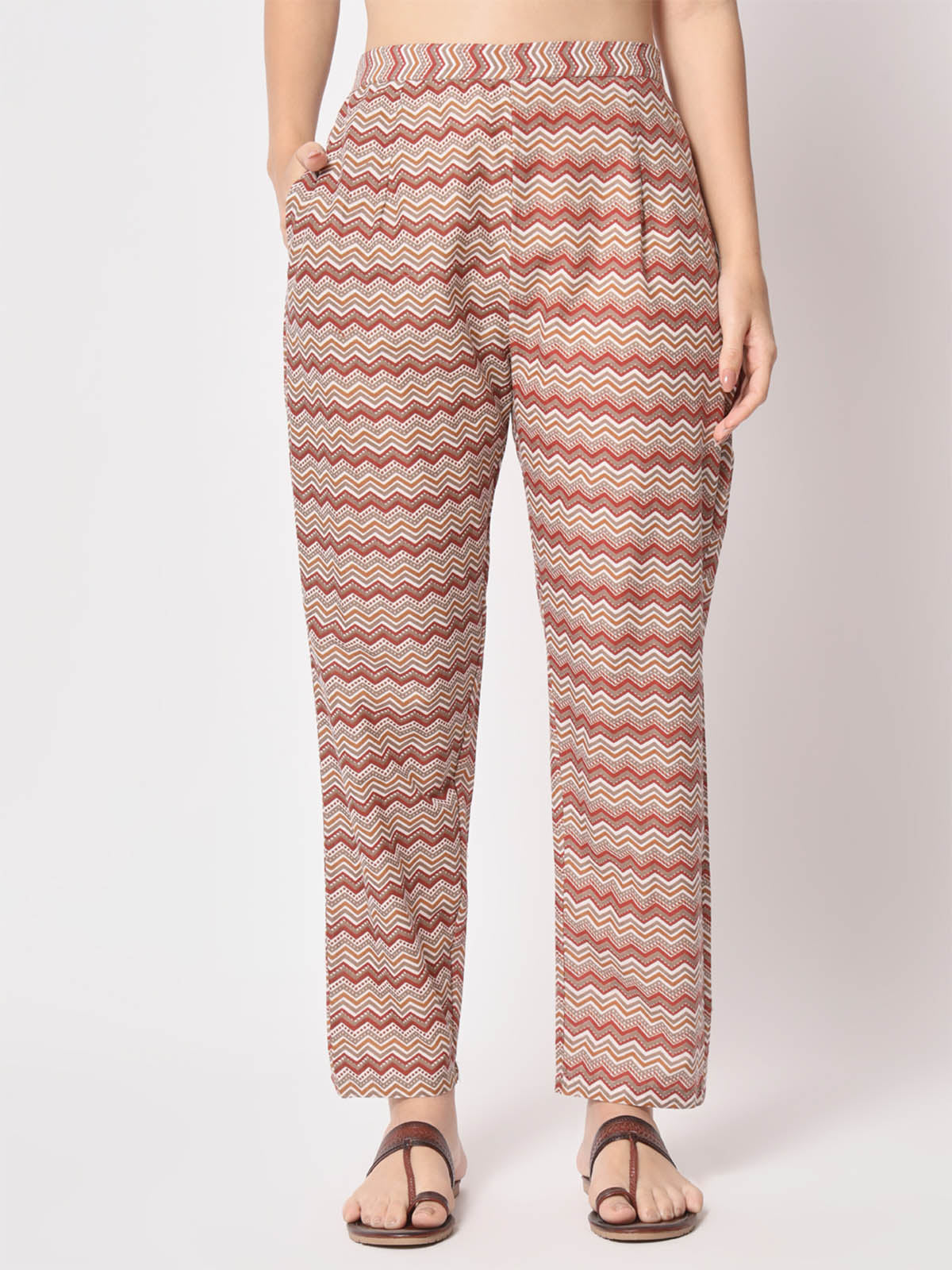  Rajwada - Classic Brown Cotton Printed Stitched Pant