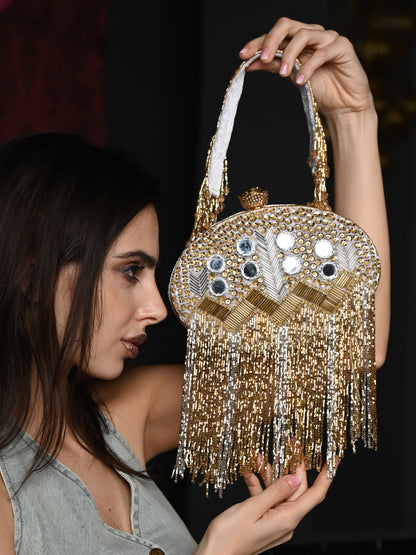 Rajwada Gold Mirror Embellished Clutch For Women