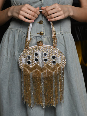 Rajwada Gold Mirror Embellished Clutch For Women