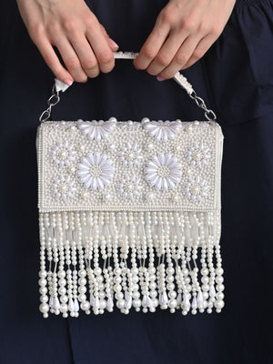 Rajwada White Tassels Embellished Clutch For Women