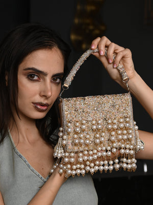 Rajwada Gold Tassels Embellished Clutch For Women