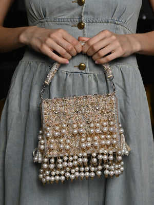 Rajwada Gold Tassels Embellished Clutch For Women