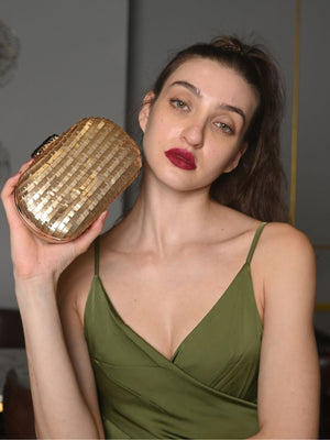 Rajwada Golden Embroidered Clutch For Women
