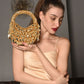 Rajwada Beige Embellished Moon Clutch With Tassels For Women