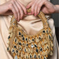 Rajwada Beige Embellished Moon Clutch With Tassels For Women