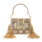 Rajwada Golden Tasseled Structured Round Clutch For Women