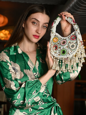 Rajwada White Cutdana Embroidered Clutch For Women