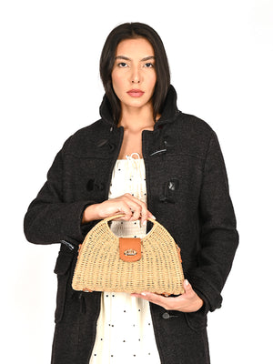 Rajwada Beige Textured Jute Evening Clutch For Women