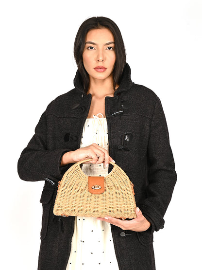 Rajwada Beige Textured Jute Evening Clutch For Women