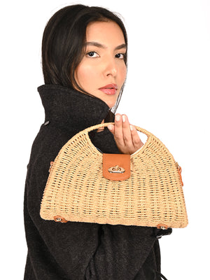Rajwada Beige Textured Jute Evening Clutch For Women