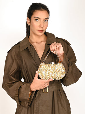 Rajwada Metallic Gold Metal Clutch For Women