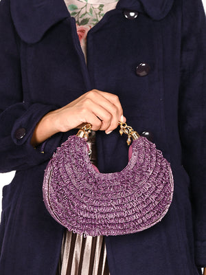 Rajwada Purple Tasseled Moon Clutch For Women