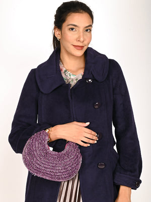 Rajwada Purple Tasseled Moon Clutch For Women