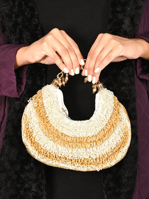 Rajwada Gold And Silver Tasseled Moon Clutch For Women