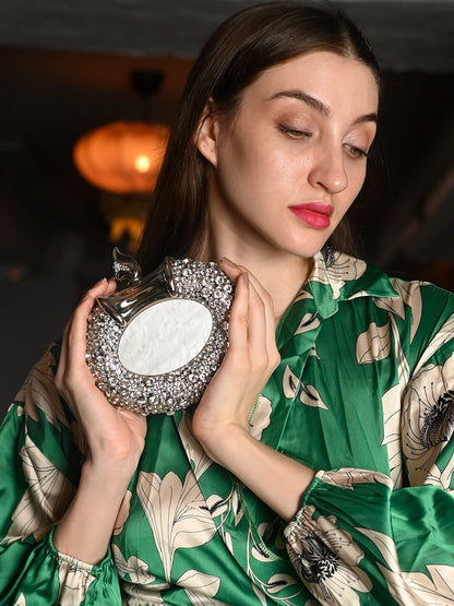 Rajwada Statement Ornate Silver Metal Clutch For Women