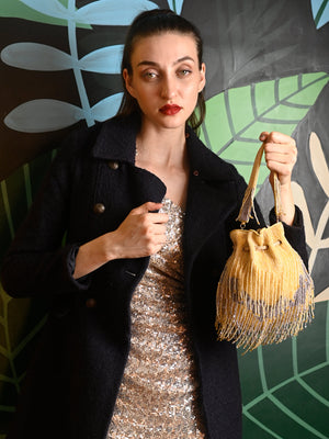 Rajwada Yellow And Grey Beaded Potli Bag For Women