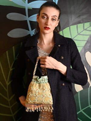 Rajwada Sea Green Embroidered Potli Bag For Women