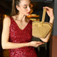 Rajwada Golden Pearls Embroidered Structured Clutch For Women