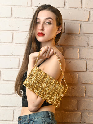 Rajwada Golden Metal Clutch For Women