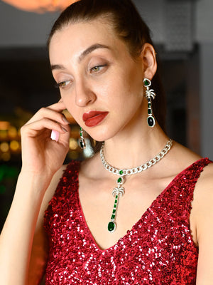 Rajwada Green Zircon Stones Studded Neckpiece Set For Women