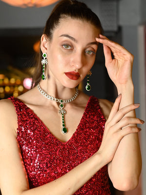 Rajwada Green Zircon Stones Studded Neckpiece Set For Women