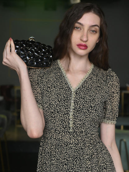 Rajwada Black Crystal Embellished Clutch For Women