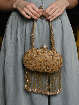 Rajwada Gold Tassels Embellished Clutch For Women