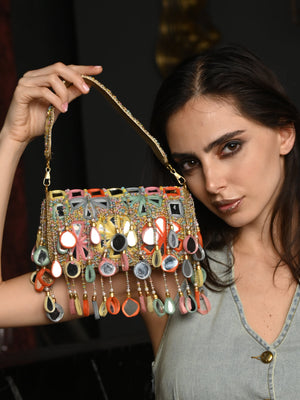 Rajwada Multicolor Tassels Embellished Clutch For Women
