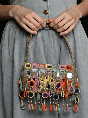 Rajwada Multicolor Tassels Embellished Clutch For Women