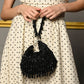 Rajwada Black Embellished Moon Clutch With Tassels For Women