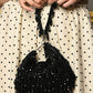 Rajwada Black Embellished Moon Clutch With Tassels For Women