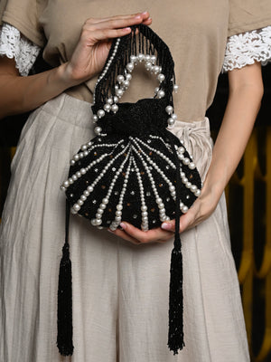 Rajwada Black Embroidered Potli Bag For Women