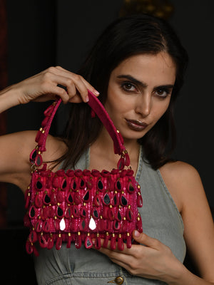 Rajwada Pink Tassels Embellished Clutch For Women