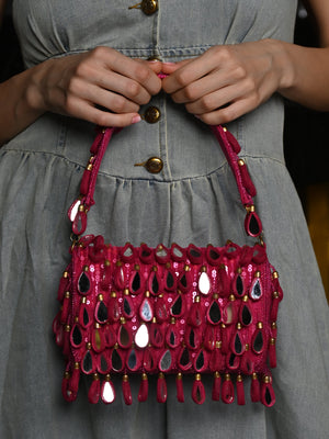 Rajwada Pink Tassels Embellished Clutch For Women