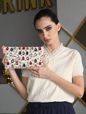 Rajwada Multicolored Cutdana Embroidered Clutch For Women