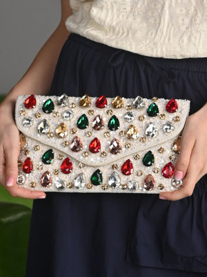 Rajwada Multicolored Cutdana Embroidered Clutch For Women