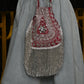 Rajwada Red Embroidered Potli Bag with Tassels For Women