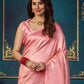 Rajwada - Pink Silk Blend Woven Saree with Unstitched Blouse