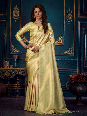 Rajwada - Light Green Silk Blend Woven Saree with Unstitched Blouse