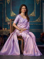 Rajwada - Purple Silk Blend Woven Saree with Unstitched Blouse