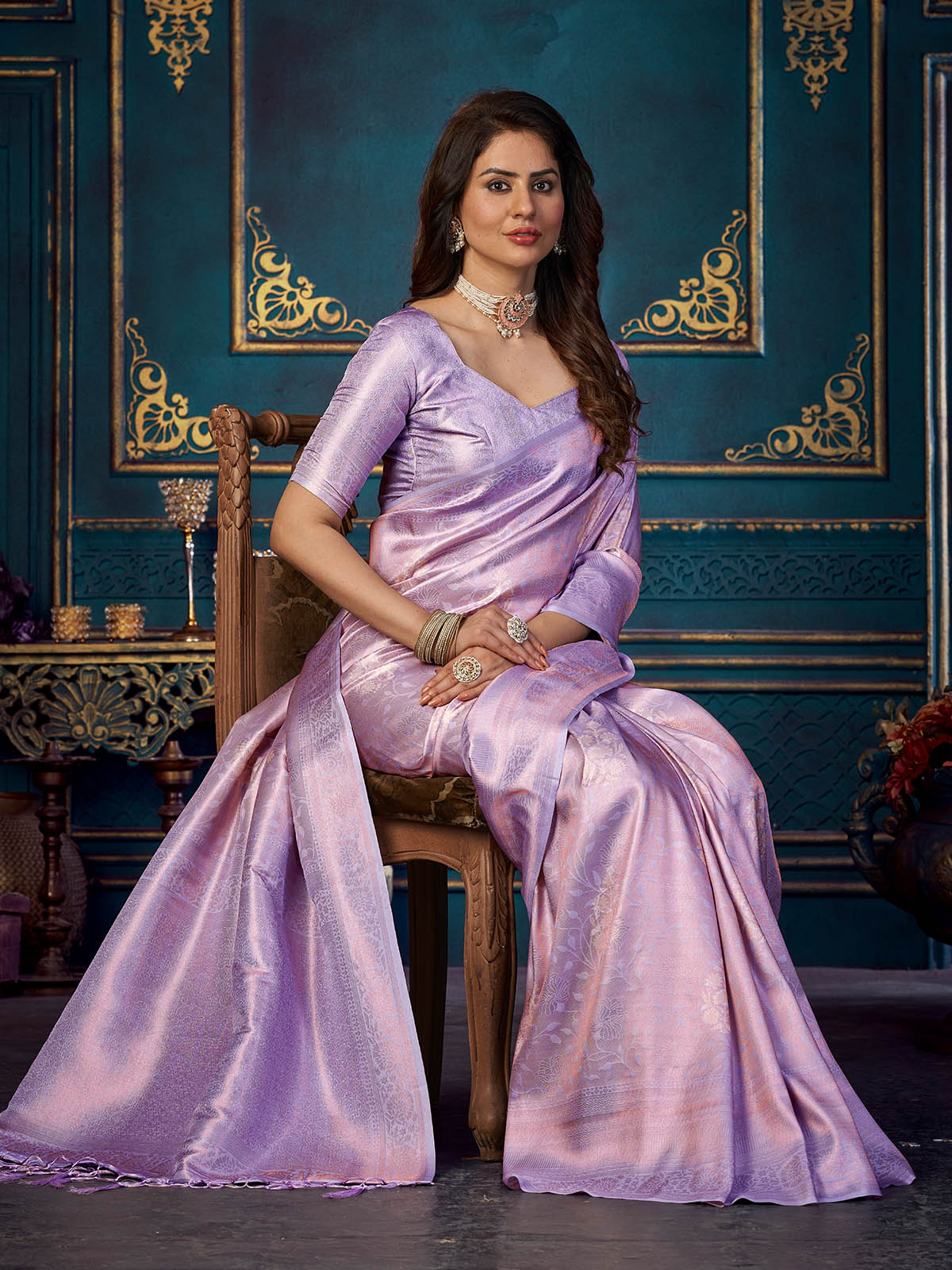 Rajwada - Purple Silk Blend Woven Saree with Unstitched Blouse