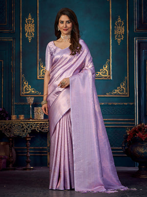 Rajwada - Purple Silk Blend Woven Saree with Unstitched Blouse