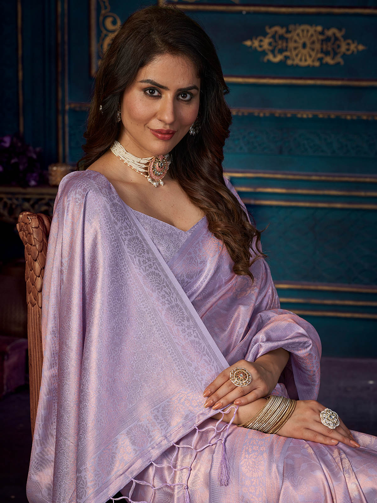 Rajwada - Purple Silk Blend Woven Saree with Unstitched Blouse