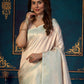 Rajwada - Off White Silk Blend Woven Saree with Unstitched Blouse