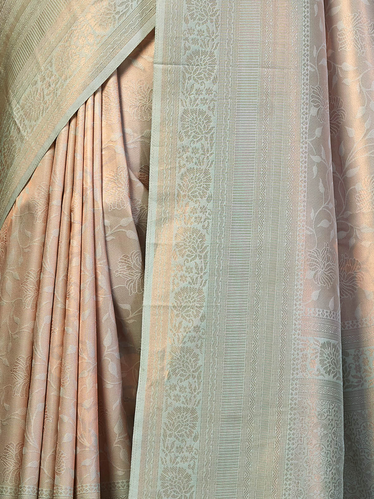 Rajwada - Off White Silk Blend Woven Saree with Unstitched Blouse