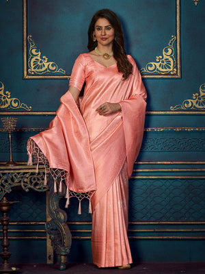Rajwada - Pink Silk Blend Woven Saree with Unstitched Blouse